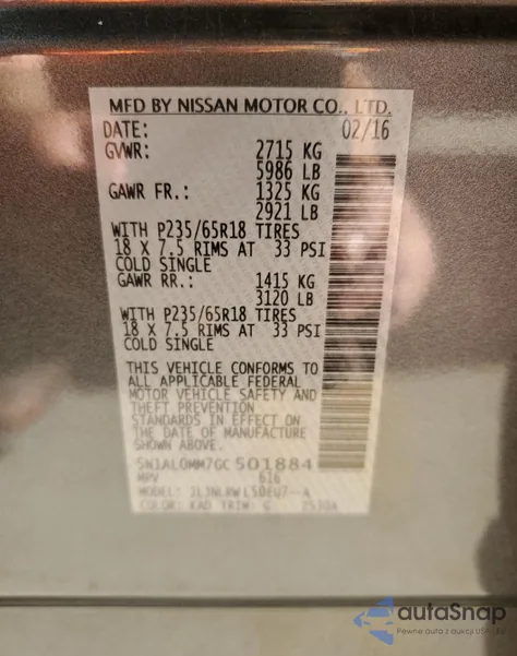 2016 Infiniti Qx60 from USA, damaged, VIN 5N1AL0MM7GC501884